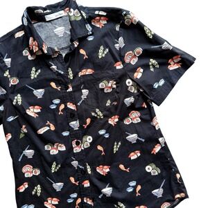 Eva Rose Ramen Sushi Short Sleeve Button Down Shirt Novelty Food Quirky Hipster